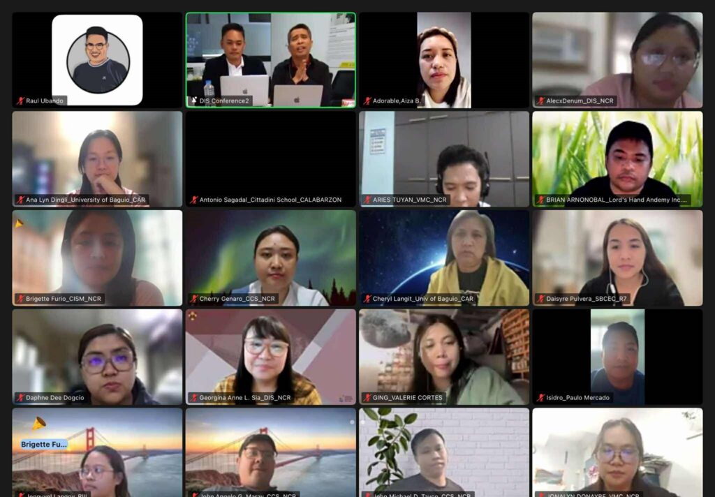 UBHS teachers and other educators attending the AI literacy webinar in partnership with ElevatED Training and Development Services and Teacher Education Network, displayed on a virtual conference screen.