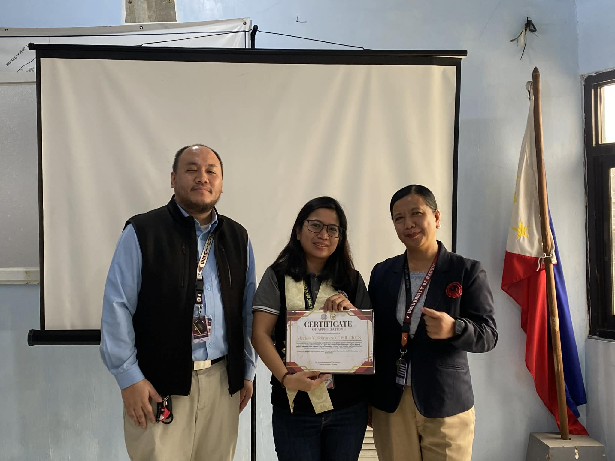Picture 1: (L-R) Dr. John V. Balanquit (Dean, SBAA), Ms. Marisol V. Sofranes,CDS II, CRITS (guest speaker), and Dr. Kareen B. Leon (QAO Director and Accountancy Internship Coordinator) - awarding of certificate to the guest speaker.