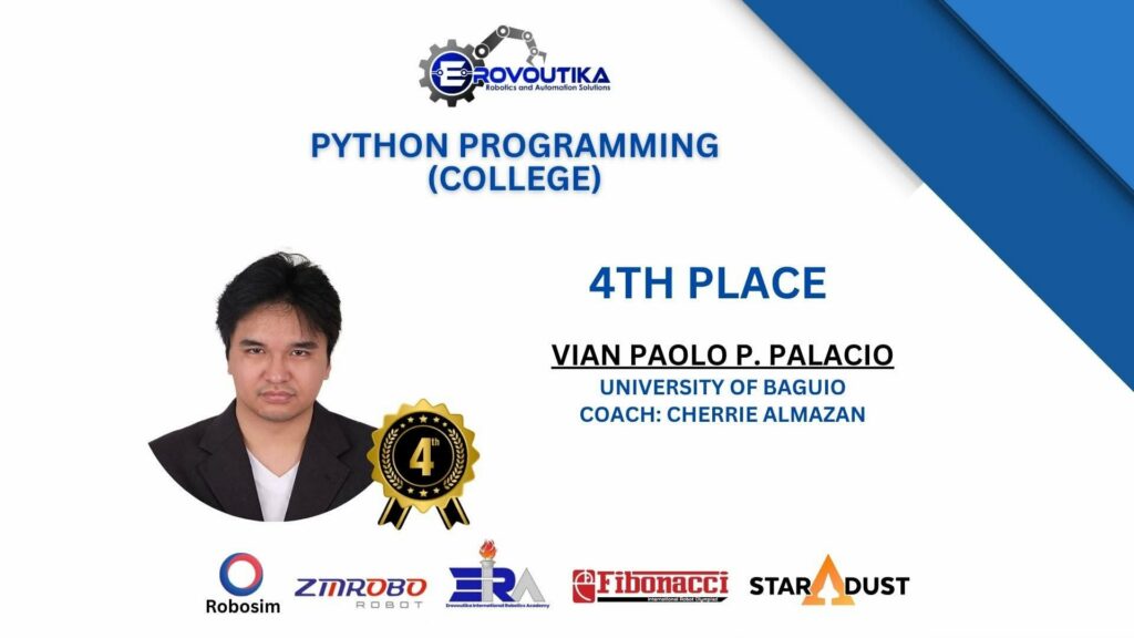 Vian Paolo P. Palacio wins awards in Erovoutika Python Programming Competition