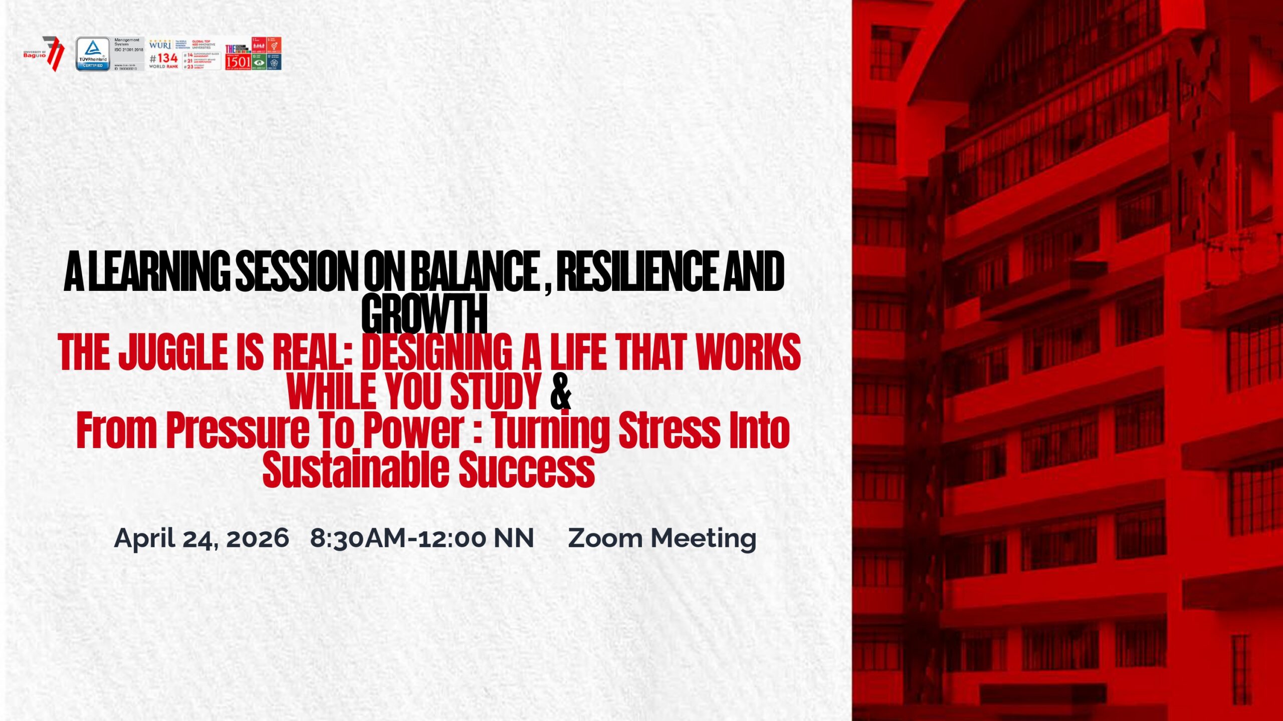 An art card containing the title text for the seminar focusing on mental wellness through stress management.