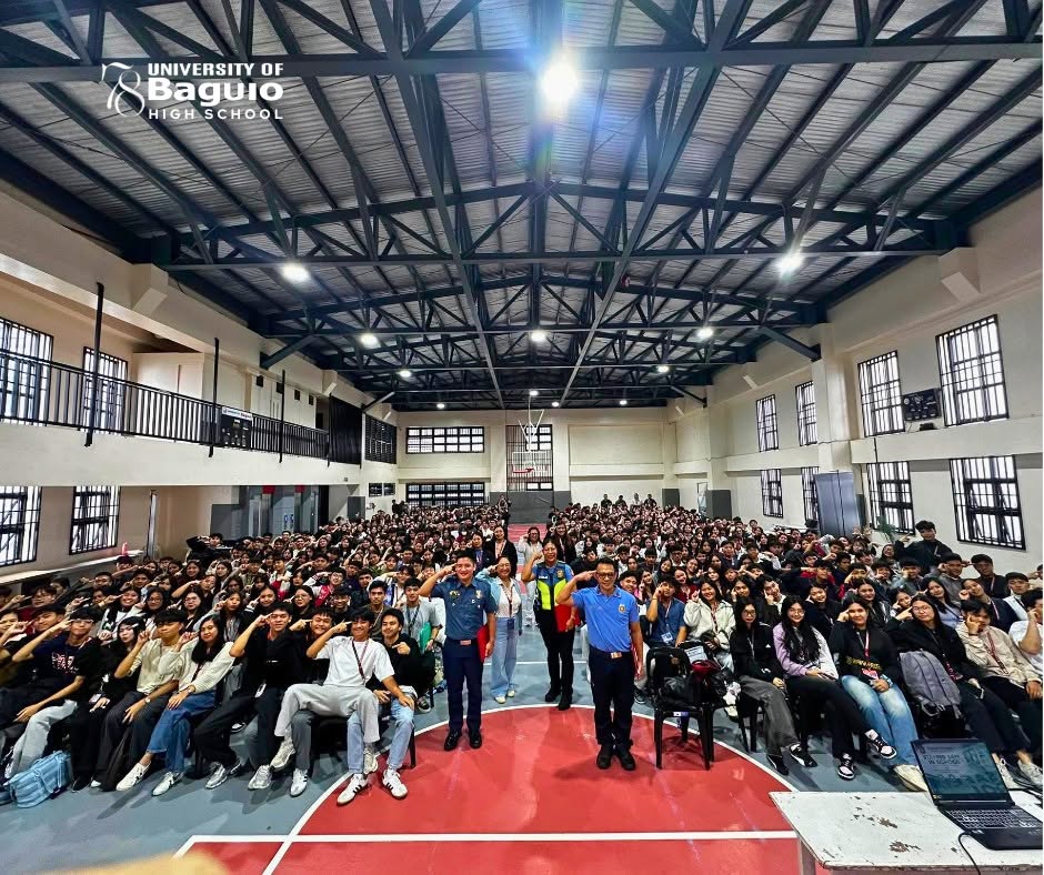 First batch of UBHS students, speakers, and faculty members pose together for a group photo.