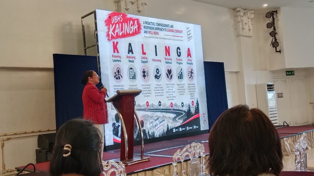 Dr. Violeta Apiles presenting how the UBHS KALINGA learner care and learning continuity system works.